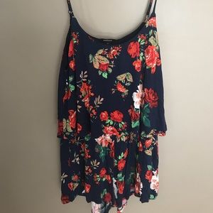 Navy blue and red floral romper